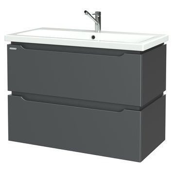 Тумба с умывальником Nautilus Double 90 с умывальником Geberit Smyle Square 90 (графит полуматовый) 871106 фото