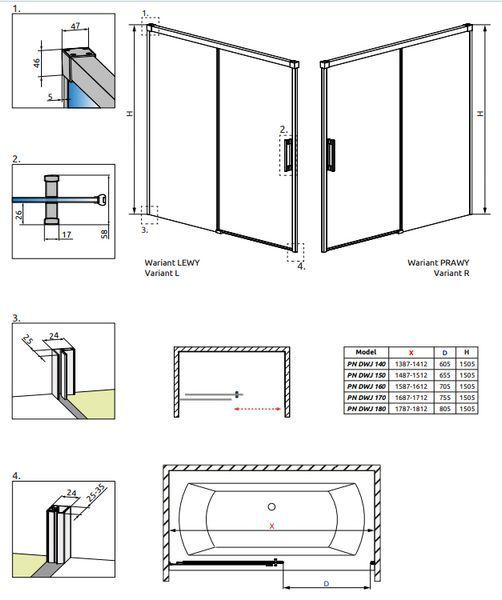 Шторка для ванны Radaway Idea Black PN DWJ 180 R (10003180-54-01R) чёрный профиль/стекло прозрачное 281028 фото