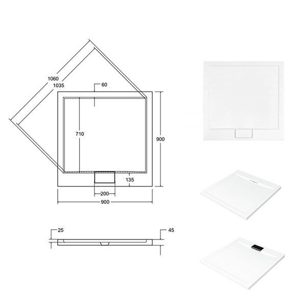 Душовий піддон Besco Axim 90x90 BAX-90-KW stone effect чорний з сифоном 371296 фото