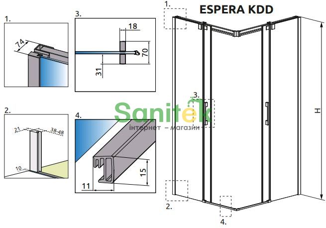 Душові двері Radaway Espera KDD 80 R (380150-01R) хромоване кріплення/скло прозоре 208229 фото