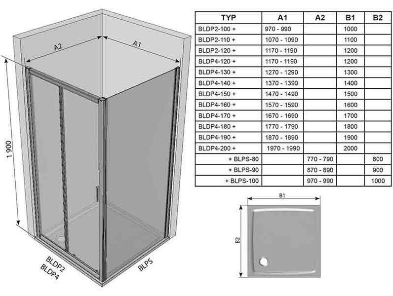 Душова кабіна Ravak Blix BLDP2+BLPS 100x100 (0PVA0100ZG+9BHA0100ZG) білий профіль/скло Grape 279905 фото