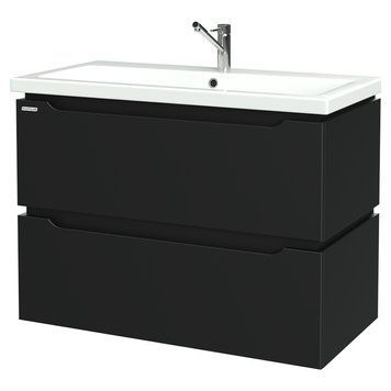 Тумба с умывальником Nautilus Double 90 с умывальником Geberit Smyle Square 90 (черный полуматовый) 872068 фото