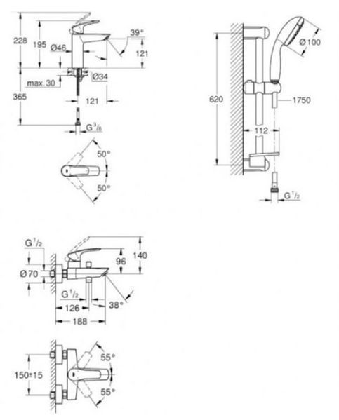 Набор смесителей для ванной комнаты Grohe Eurosmart UA123248M0 (хром) 971026 фото