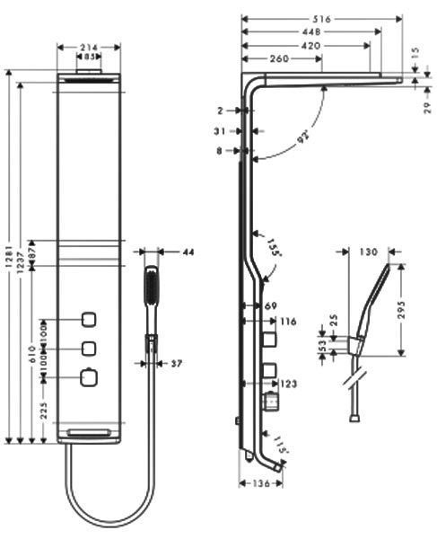Душевая панель Hansgrohe Raindance Lift 180 2jet 27008400 с термостатом (белый/хром) 91629 фото