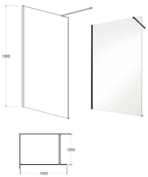 Душевая кабина Besco walk in Eco-N Black 100 (ENB-100-195C) профиль чёрный матовый/стекло прозрачное 680177 фото