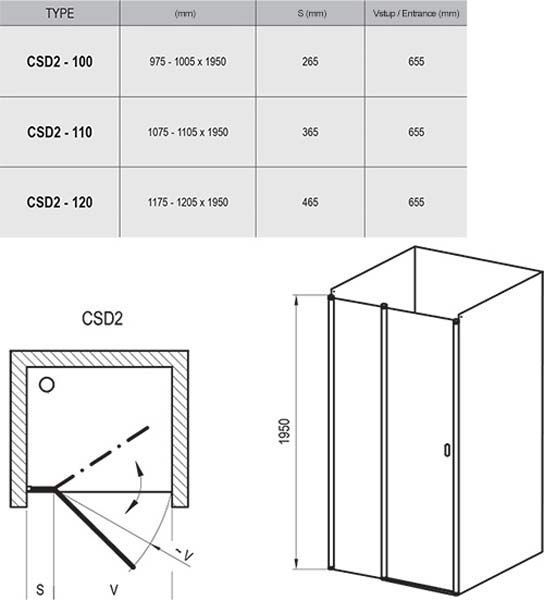 Душевая дверь Ravak Chrome CSD2-120 (0QVGCC00Z1) полированный профиль/стекло Transparent 151571 фото