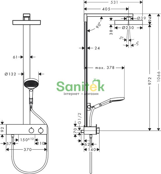 Душова система Hansgrohe Rainfinity 250 1jet EcoSmart 28742670 з термостатом (чёрный матовый) 694397 фото