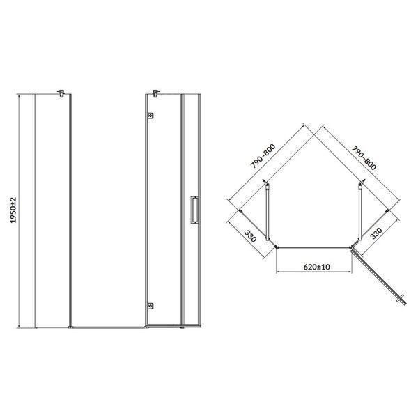 Душевая кабина Cersanit Jota 80x80 (S160-009) хромированный профиль/стекло прозрачное (правая) 872755 фото