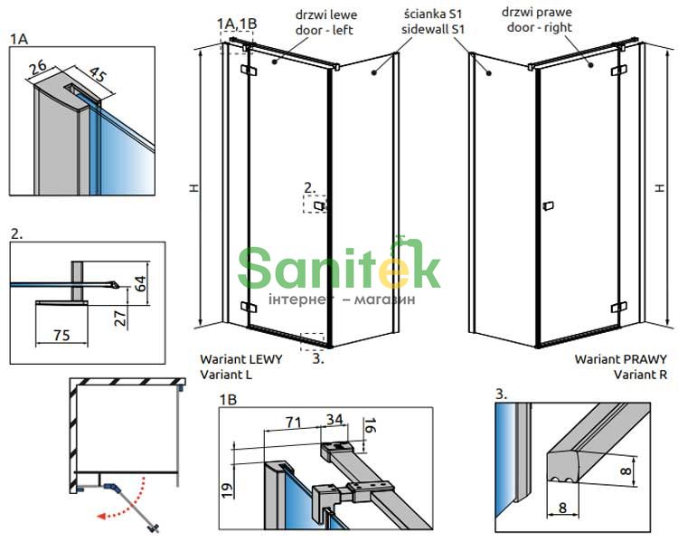 Душова кабіна Radaway Fuenta New KDJ+S1 100x75 L (384040-01-01L+384049-01-01) профіль хром/скло прозоре 265480 фото