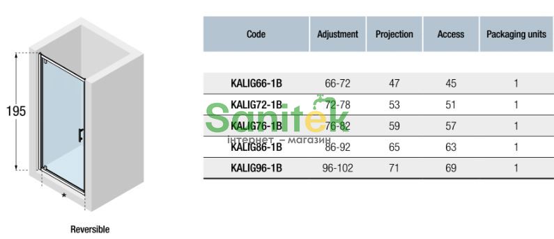 Душова кабіна Novellini Kali 80x90 (KALIG76-1B+KALIF88-1B) профіль сріблястий/скло прозоре 305420 фото