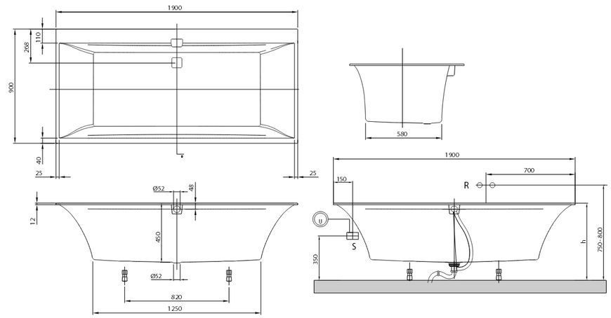 Ванна кварилова Villeroy&Boch Squaro Edge 190x90 (UBQ190SQE2DV-96) яскраво-білий 153091 фото