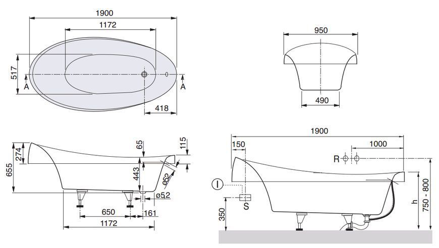 Ванна квариловая Villeroy&Boch Aveo 190x95 (UBQ194AVE7V-01) 120457 фото