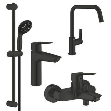 Набор смесителей для ванной комнаты Grohe Start UA303301MK + кухнный смеситель (черный матовый) 848041 фото