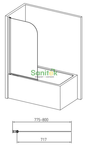 Шторка для ванны Volle 80х140 см (10-11-100) профиль хром/стекло прозрачное 324476 фото