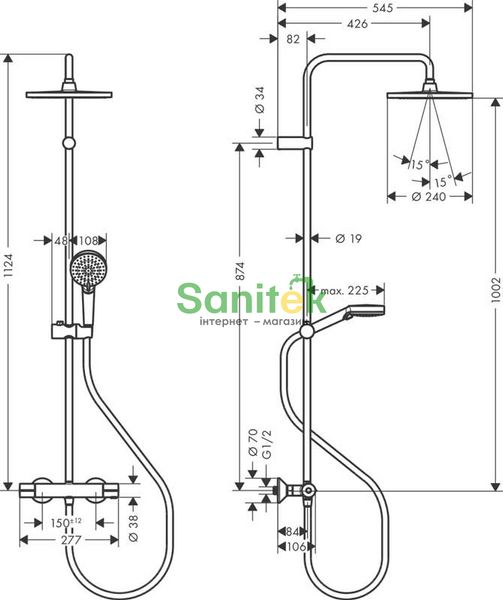 Душова система Hansgrohe Vernis Blend Showerpipe 240 1jet 26426670 з термостатом (чорний матовий) 546676 фото