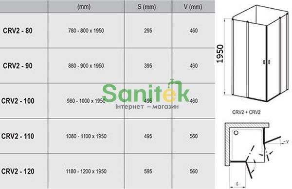 Душевая кабина Ravak Chrome CRV2 90x90 (1QV70C00Z1+1QV70C00Z1) полированный профиль/стекло Transparent 279605 фото