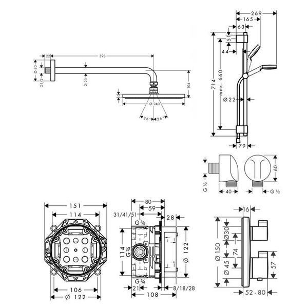 Душова система Hansgrohe Ecostat 15758111 (27607000+15758000+01800180+27353400+27454000) з термостатом 383520 фото