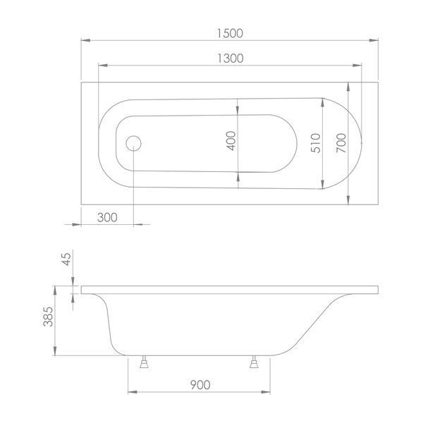 Ванна акрилова Imprese Rozkos 150x70 (b0701015070) без ніжок 829960 фото