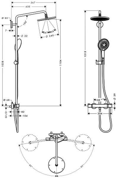 Душевая система Hansgrohe Raindance Select S 240 1jet Showerpipe 27115000 с термостатом (хром) 91637 фото