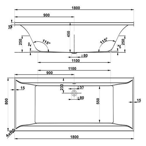Ванна акрилова Vagnerplast Veronella 180x80 (VPBA180VEA2X-01) 96925 фото