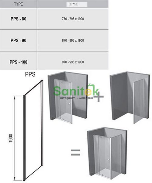 Бічна стінка Ravak Pivot PPS-100 (90GA0C00Z1) полірований профіль/скло Transparent 152092 фото