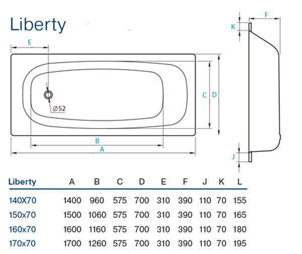 Ванна стальная Koller Pool Liberty 170x70 (B70C2200E) с ножками 142451 фото