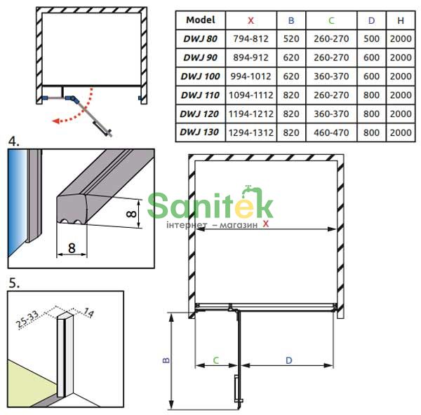 Душові двері Radaway Euphoria DWJ 100 R (383612-01R+383214-01R) хромоване кріплення/скло прозоре 268250 фото