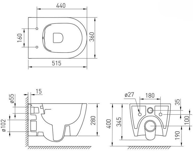 Унітаз підвісний Volle Cante Rimless 1312.151004 із сидінням Slim soft close (чорний) 825389 фото