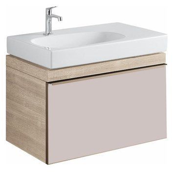 Тумба с умывальником Geberit Citterio 75 см (500.557.JI.1/500.545.01.1) бежевый дуб/серо-коричневое стекло 523493 фото