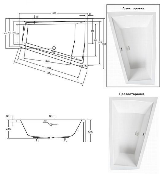 Ванна акрилова Besco Intima Duo 180x125 (WAID-180-NL) без ніжок ліва 428372 фото