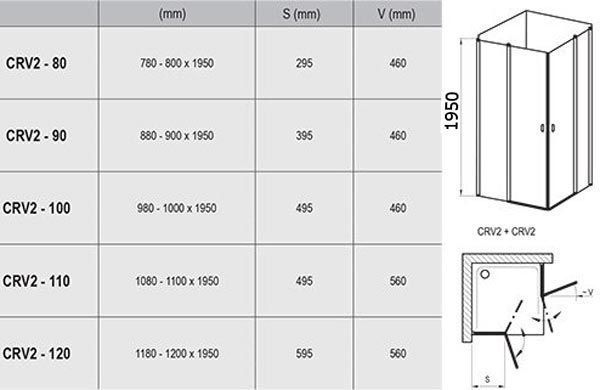 Душова кабіна Ravak Chrome CRV2 120x90 (1QVG0C00Z1+1QV70C00Z1) полірований профіль/скло Transparent 279581 фото