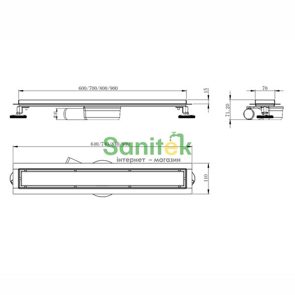 Душевой трап Volle Master Linea 9046.210114 с решёткой Capri 600 мм матовый хром 693445 фото