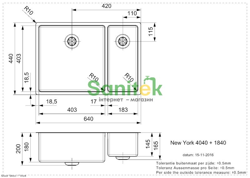 Кухонна мийка Reginox New York 40x40+18x40 FU (R27813) полірована ліва 270976 фото