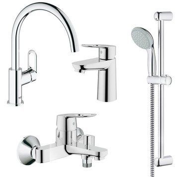 Набор смесителей для ванной комнаты Grohe BauLoop UA123225K0 (23337001+23603001+27598001+31232001) + кухнный смеситель 491294 фото
