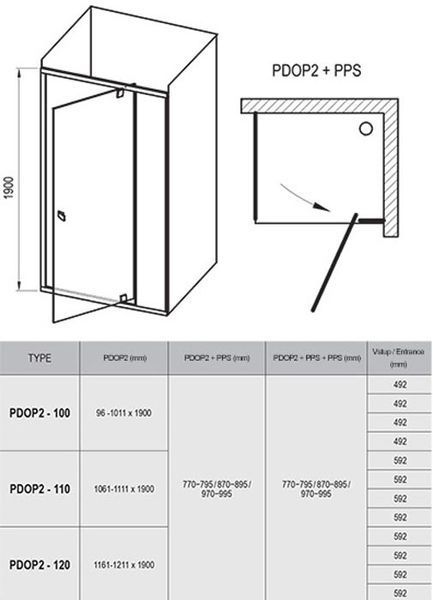 Душевая кабина Ravak Pivot PDOP2+PPS 120x80 (03GG0C00Z1+90G40C00Z1) полированный профиль/стекло Transparent 279755 фото