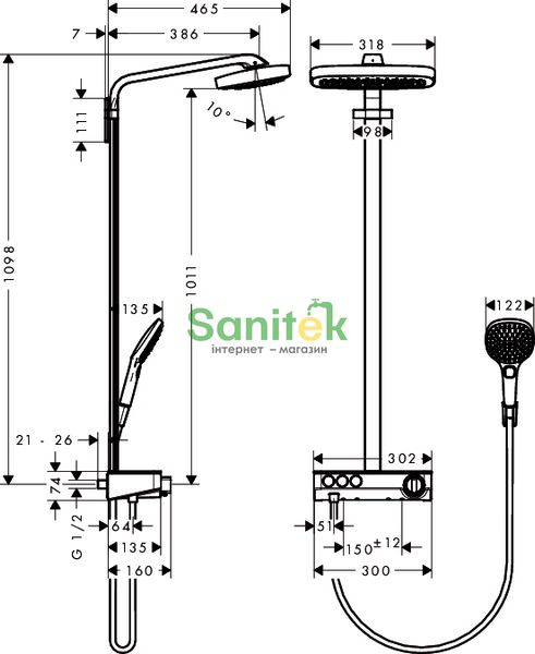 Душова система Hansgrohe Raindance Select E 300 3jet Showerpipe 27127400 з термостатом (білий/хром) 124861 фото