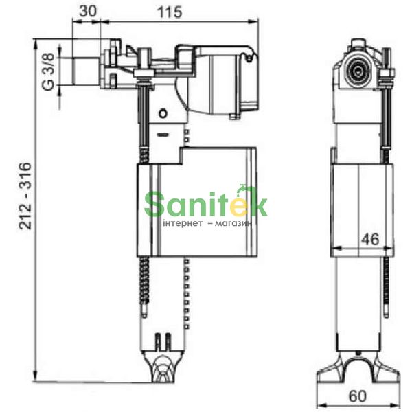 Впускной клапан Sanit 25.001.00.0000 (боковой подвод 3/8") 282420 фото