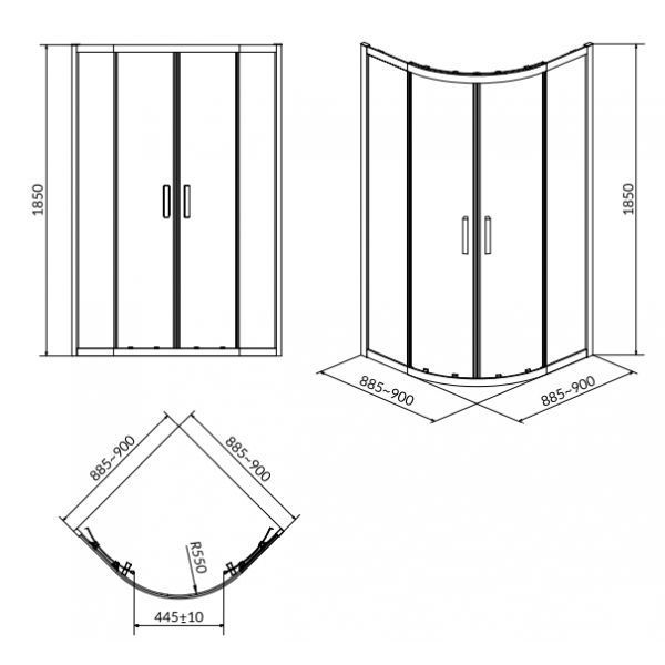 Душова кабіна Cersanit Basic 90x90 (S158-005) хромований профіль/скло прозоре + піддон Cersanit Tako (S204-004) 537829 фото