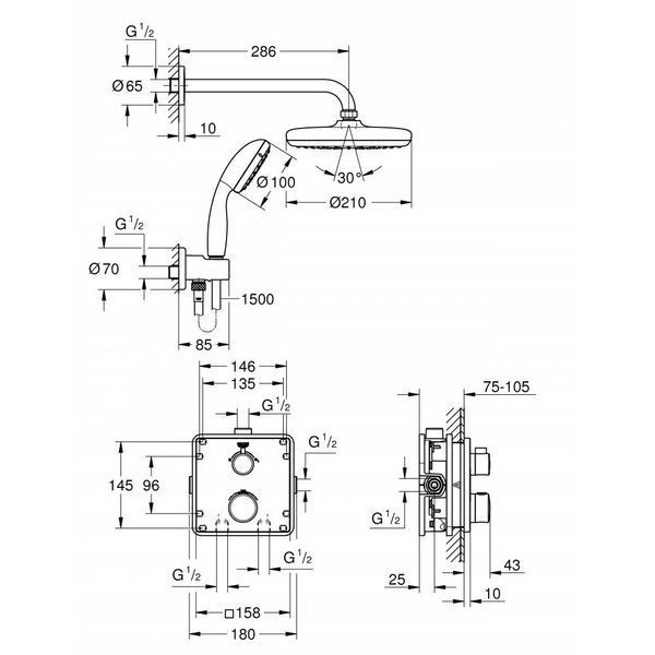 Душова система Grohe Grohtherm Tempesta 210 34729000 з термостатом (хром) 277216 фото