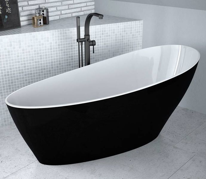 Ванна акриловая Besco Keya 165x70 (WAM-165-KBW) отдельностоящая с сифоном Click-Claсk (чёрный/белый) 682718 фото