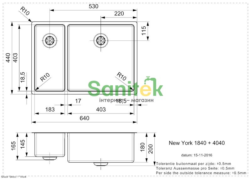 Кухонная мойка Reginox New York 18x40+40x40 I (полированная) правая 271029 фото