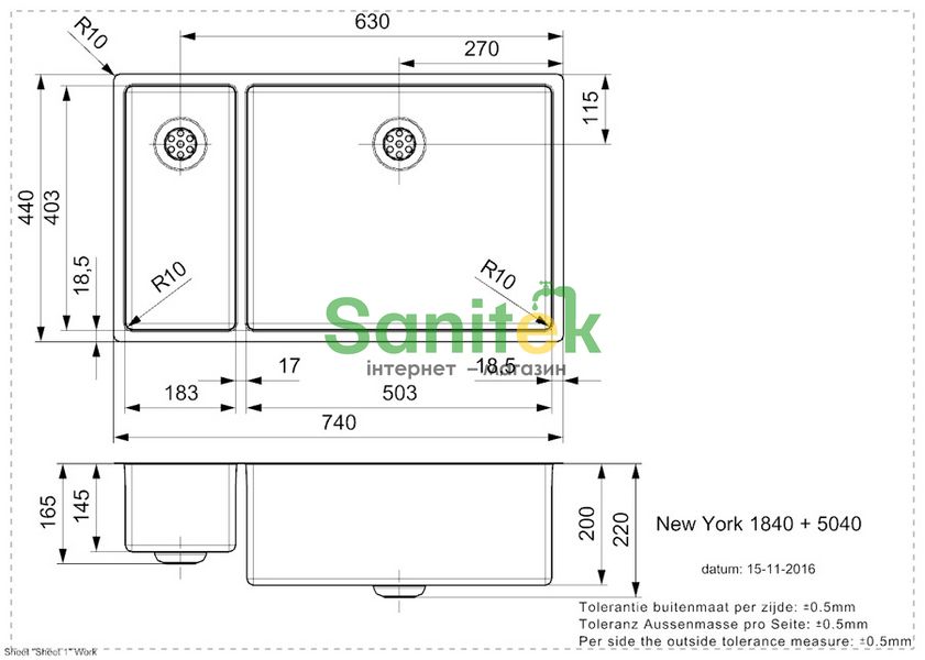 Кухонная мойка Reginox New York 18x40+50x40 IFU (полированная) правая 270977 фото