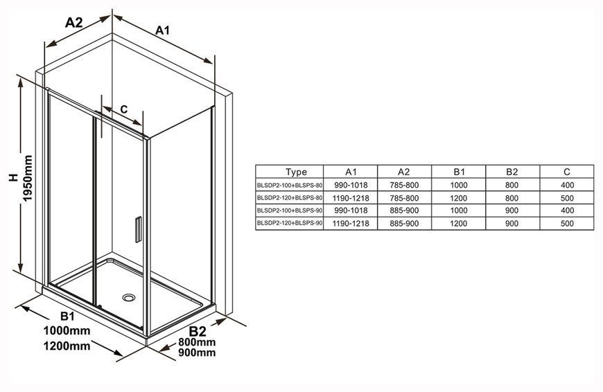 Душевая кабина Ravak Blix Slim BLSDP2+BLSPS 100x80 (X0PMA0C00Z1+X9BM40C00Z1) полированный профиль/стекло Transparent 279760 фото