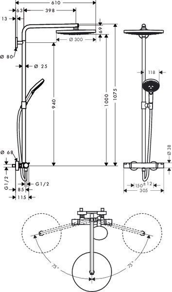 Душевая система Hansgrohe Raindance Select S 300 2jet Showerpip 27133400 с термостатом (белый/хром) 124863 фото