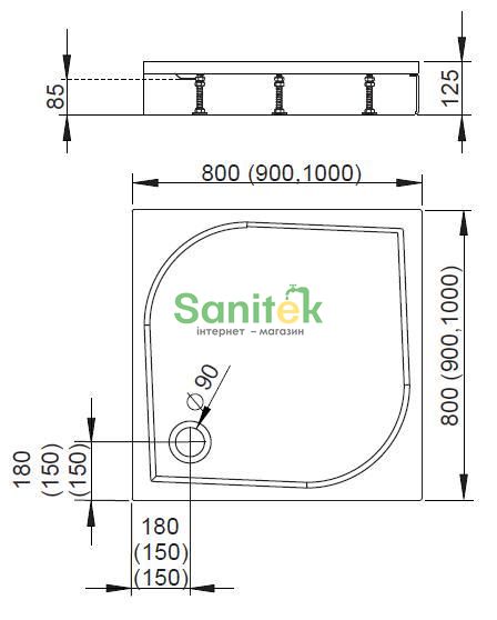 Душовий піддон Radaway Paros С 90x90 (MBC9090-54-1) чорний граніт 208670 фото