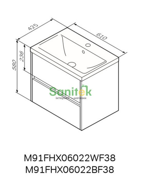 Тумба с умывальником Am.Pm Gem S 60 см (M91-FHX0602-WC0602WF38) белый/дерево 534821 фото