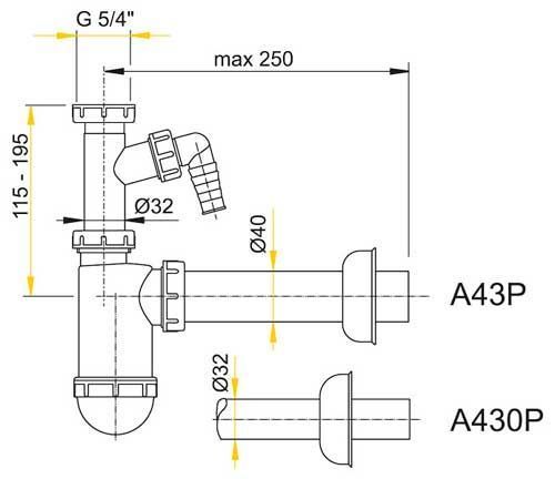 Напівсифон для умивальника Alcaplast A43P 72342 фото