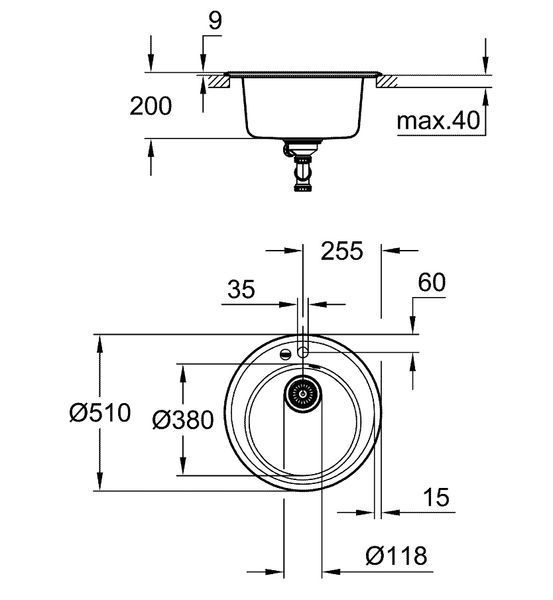 Гранітна мийка Grohe K200 &Oslash; 51 см (31656AP0) чорний граніт 277270 фото