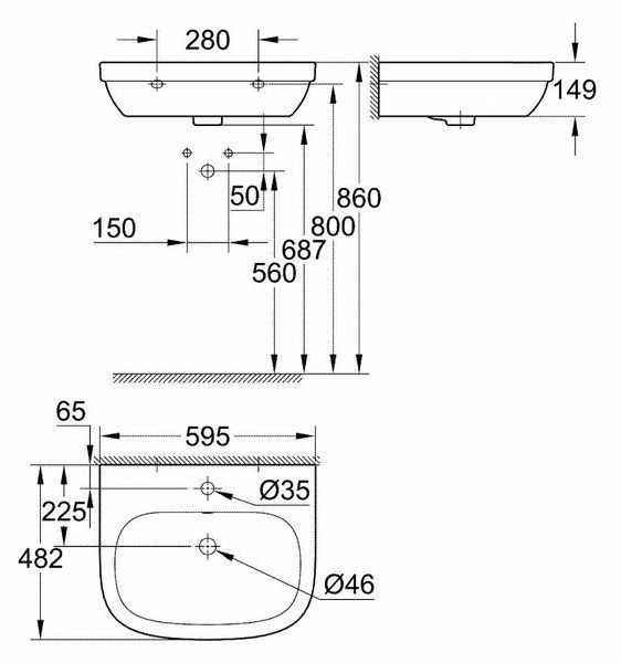 Умывальник Grohe Euro Ceramic 60x48 см 3933500H PureGuard 277254 фото