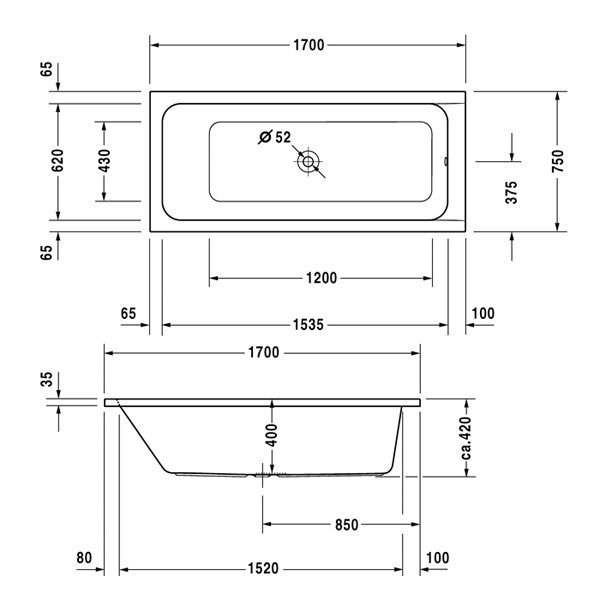Ванна акриловая Duravit D-Code 170x75 (700099000000000) 120504 фото